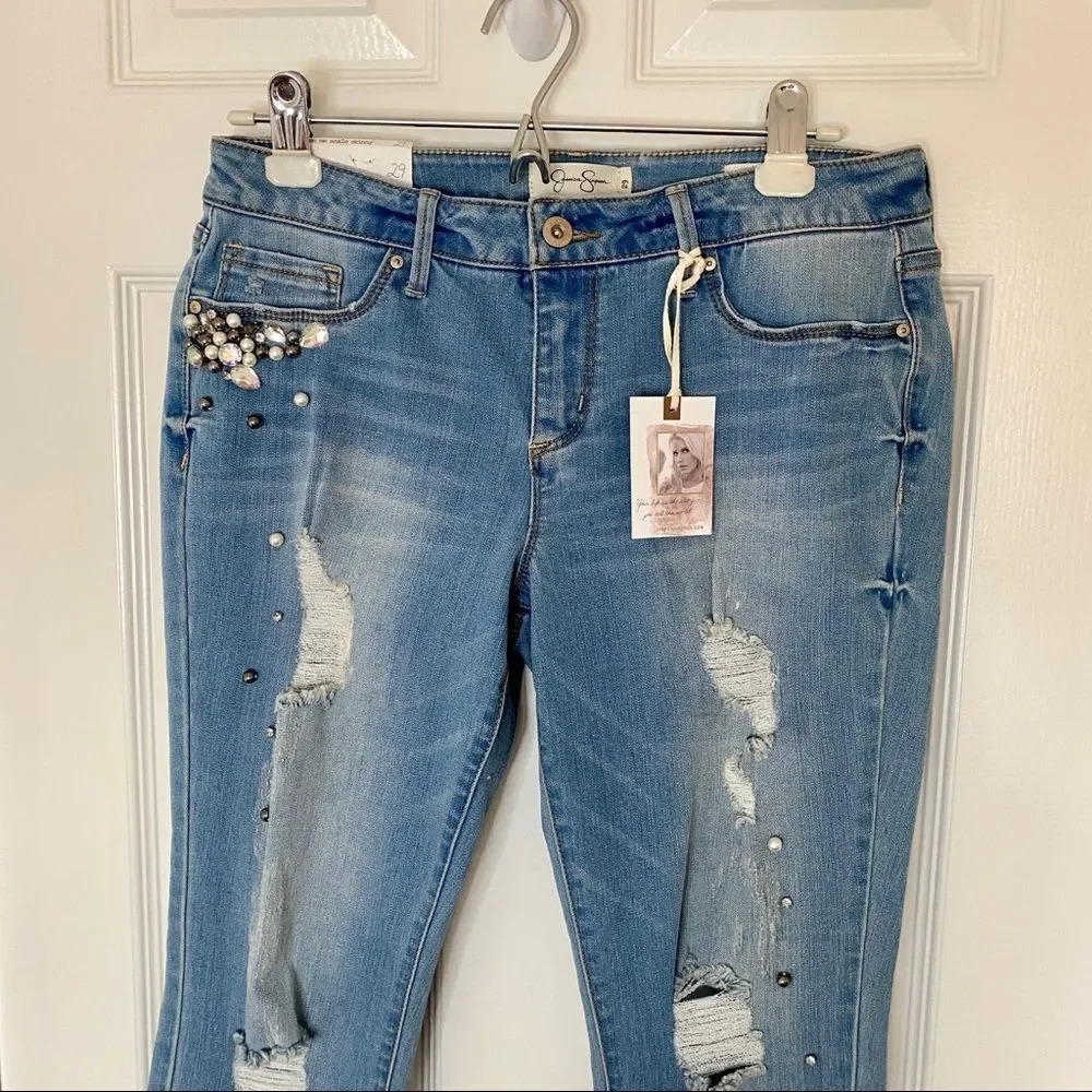 NWT Jessica Simpson Kiss Me Ankle Skinny Distressed Embellished Jean - Picture 5 of 12